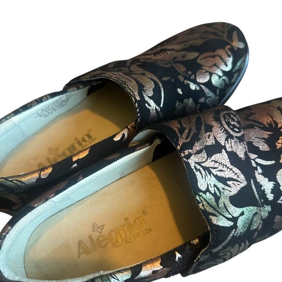 Alegria Women Lauryn Regal Gold Copper Floral Clog Shoes Nursing Size 37 6.5 - Picture 6 of 13